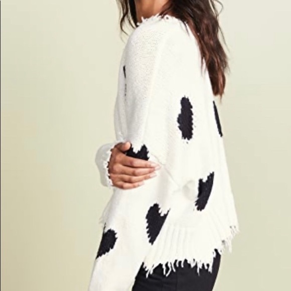 Wildfox palmetto sweater white with black hearts distressed knit sz medium - Picture 6 of 13